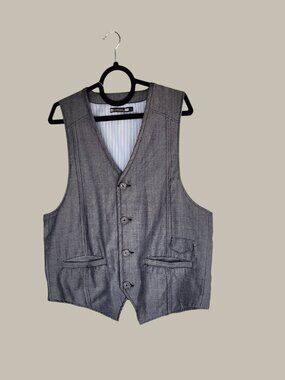 Foreign Exchange Men’s Indigo & Grey Chevron Vest Poly Rayon Size Large